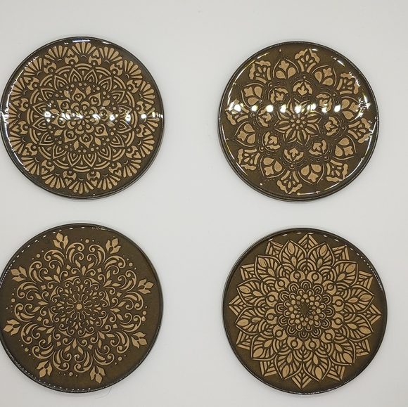 Hand Crafted Other - Mandala Coasters Set Black w/ Gold